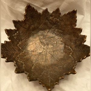 Vintage - Heavy cast metal (bronze???) bowl - maple leaves -piece of metal art